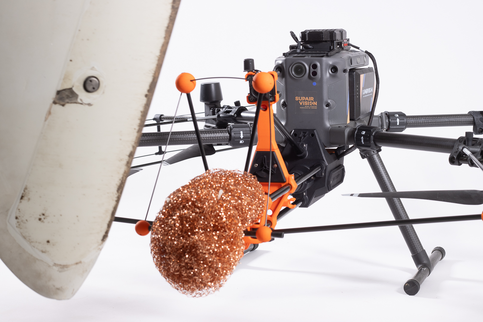 Photo of a drone equipped with the Volta Pole